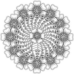 Mehndi flower decoration in ethnic oriental, indian style. doodle ornament. outline hand draw illustration. coloring book page.