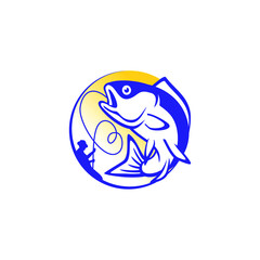 fisherman got big fish illustration template for fishing club logo