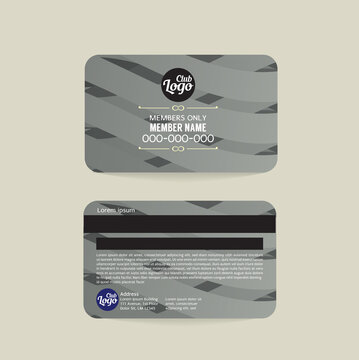 Front And Back Club Member Card Template Abstract Wave Vector Illustration.