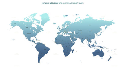 Fototapeta na wymiar World map. vector world map with country and capital name.