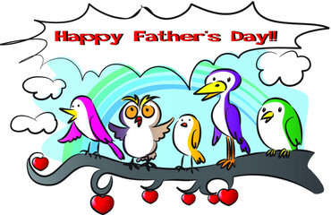 vector cartoon birds greeting card: happy father's day
