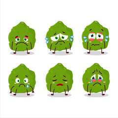 Kaffir lime fruit cartoon character with sad expression