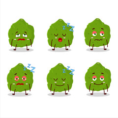 Cartoon character of kaffir lime fruit with sleepy expression