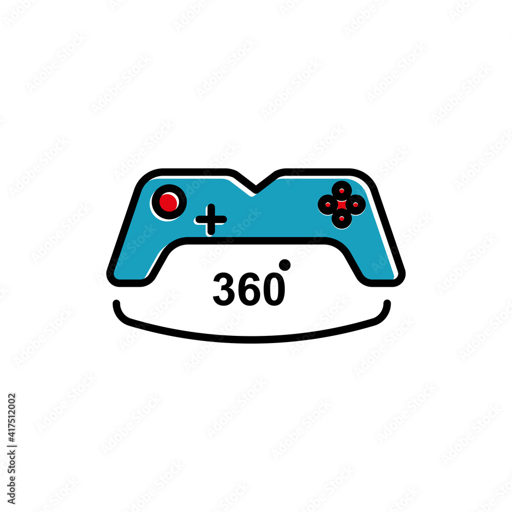 Poster joystick lineal color icon with 360 degree view. simple illustration. mobile concept app line icon and web design. Editable stroke. Design template vector