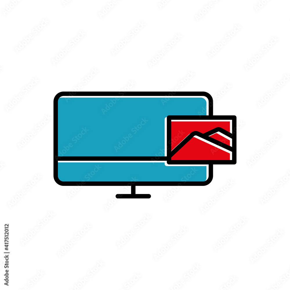 Poster monitor lineal color icon with preview picture symbol. simple illustration. mobile concept app icon 