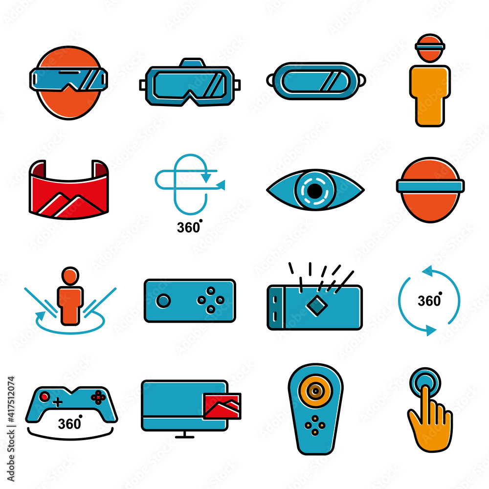 Poster virtual reality gaming lineal color icon set. simple illustration. mobile concept app icon and web d
