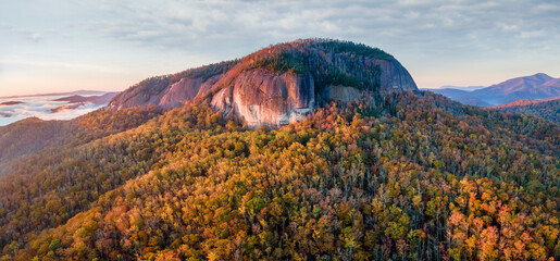 Autumn sunrise on the Blue Ridge Parkway - Looking Glass Rock - near Asheville and Brevard - Pisgah National Forest - obrazy, fototapety, plakaty