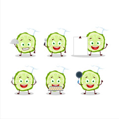 Cartoon character of slice of kaffir lime fruit with various chef emoticons