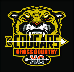 cougars cross country team design with mascot for school, college or league