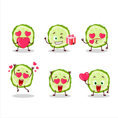 Slice of kaffir lime fruit cartoon character with love cute emoticon