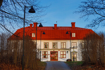 Stockholm, Sweden The path and main building and former manor house of the Jakobsberg Folkhogskola...