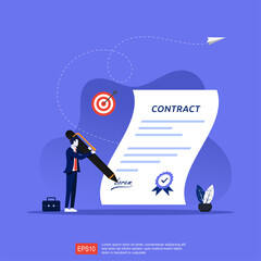 Businessman signing a contract concept vector illustration.