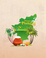 happy pongal greeting illustration image in high resolution for poster  - 417514014