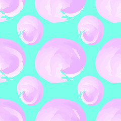 Abstract background of watercolor pink circles on blue, texture for design, seamless pattern, vector illustration