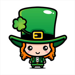 Vector design of cute cartoon girl wearing st patrick's costume on st patrick's day