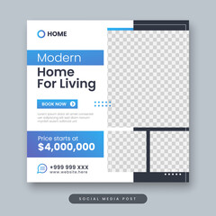 Modern home for living social media post template. Real estate square banner