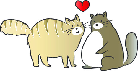 vector cartoon fat cats fall in love