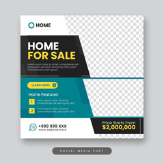 Home for sale social media post template. Real estate square banner