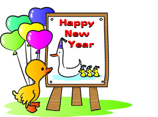 vector cartoon duck new year