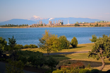 Oil Refinery and Mount Baker on Puget Sound