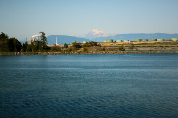 Fototapeta premium Oil Refinery and Mount Baker on Puget Sound
