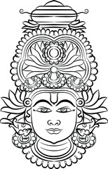 Kathakali dancer's face, vector illustration for textile printing, logo, wallpaper  