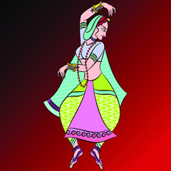 Lord's Gopika, Sevika, or lady servants in Indian mythology. who serves God. Wall painting in Rajasthan India. Kalamkari