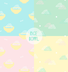seamless pattern with rice bowl. food seamless pattern. rice bowl. eastern food with cute doodle art of food bowl. cartoon wallpaper. pastel colour backgrounds.