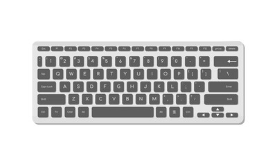 The computer keyboard is light with gray buttons and symbols. A modern image of a computer keyboard. Flat vector illustration