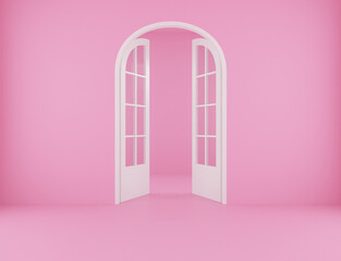 Backdrop for pink room with open door. 3d rendering