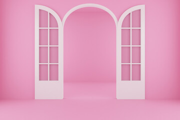 Backdrop for pink room with open door. 3d rendering