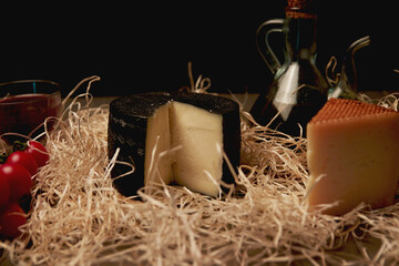 Fototapeta na wymiar local products Still life of cheese with tomatoes and olive oil
