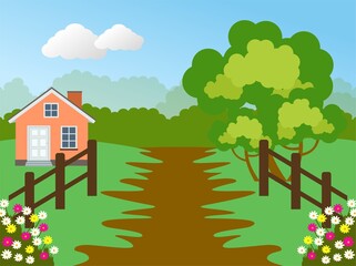 landscape with house and trees