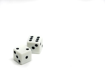 Two dices in white isolated background, dice concept