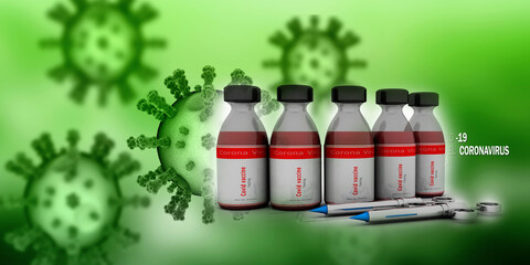 3d illustration Corona virus, Covid 19 virus, vaccine with syringe
