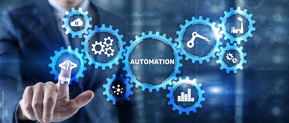 Poster automation concept innovation improving productivity. mixed media