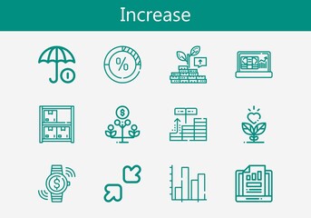 Premium set of increase line icons. Simple increase icon pack. Stroke vector illustration on a white background. Modern outline style icons collection of Growth, Resize