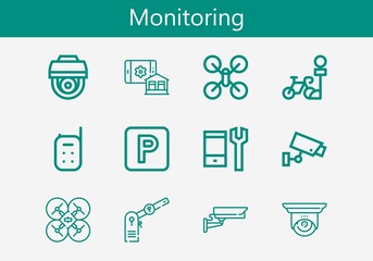 Premium set of monitoring line icons. Simple monitoring icon pack. Stroke vector illustration on a white background. Modern outline style icons collection of Baby monitor