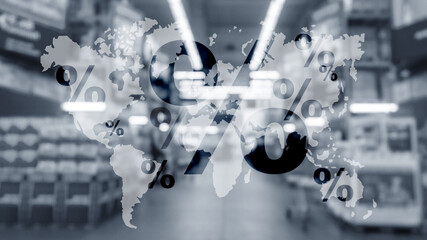 Global Sales Cyber Mondey. Percent icon on the world map