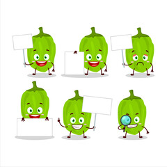 Green habanero cartoon character bring information board