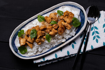 Japanese Food Style Teriyaki Chicken on Steamed Rice