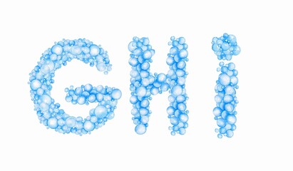 blue letters, alphabet from bubbles, balloons.  Kids design, for holidays, parties, weddings, prints, invitations, cards, baby shower
