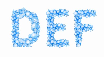 blue letters, alphabet from bubbles, balloons.  Kids design, for holidays, parties, weddings, prints, invitations, cards, baby shower