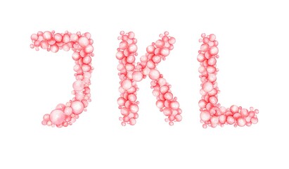 Pink letters, an alphabet made from bubbles, balloons.  Children's design, for holidays, parties, weddings, prints, invitations, cards, baby shower