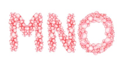 Pink letters, an alphabet made from bubbles, balloons.  Children's design, for holidays, parties, weddings, prints, invitations, cards, baby shower