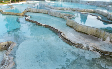 Pamukkale travertines pools and terraces of carbonate minerals at ancient Hierapolis, Turkey