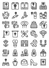 International Women's Day related line icon set 2