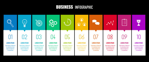 Infographics design vector and business icons with 10 options for presentation and web site	