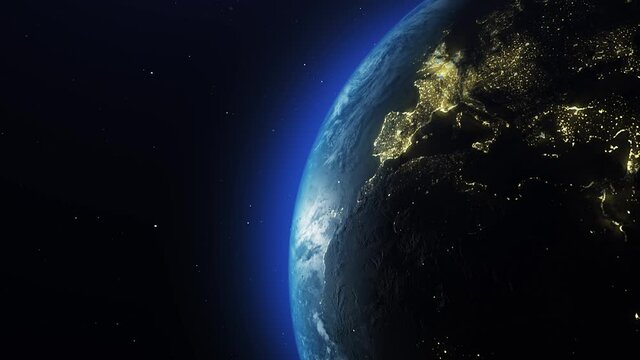 4k Beautiful Globe. Planet earth from space. Planet earth rotating animation. Clip contains space, planet, galaxy, stars, cosmos, sea, earth, sunset, globe. 