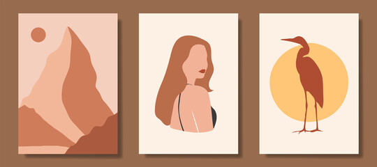 Wall decoration vector set. art image of abstract shapes. Abstract Art design for print, cover, wallpaper, Minimal and natural wall art. Vector illustration.